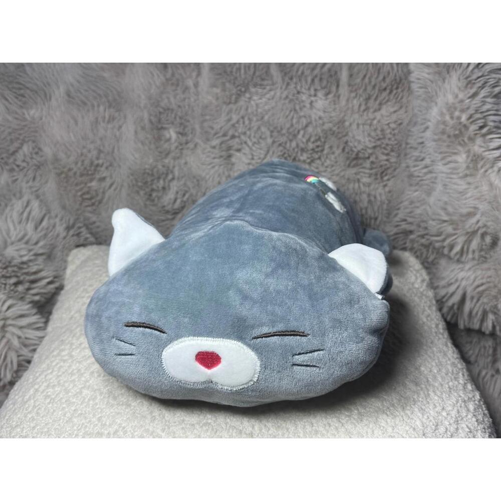 Gray Cat Beanbag Plushie with Rainbow Embroidery